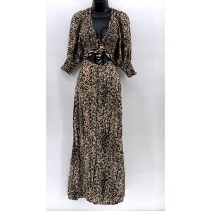 FREE PEOPLE Women's Brown Printed V-Neck Cutout Casual Maxi Dress SZ XS